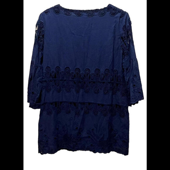 Sail To Sable Navy Blue Eyelet Long Tunic Size Small Embroidered - Picture 2 of 4